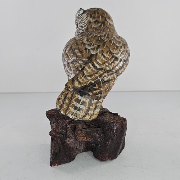 Vintage Ceramic Owl On Wood Base Figurine Hand Painted Folk Art - Picture 4 of 10